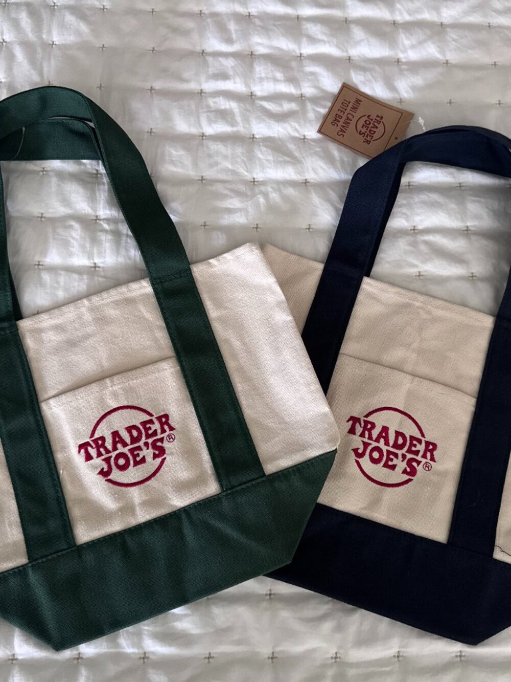 Trader Joe's mini canvas tote set of 2 - Green and Blue NWT